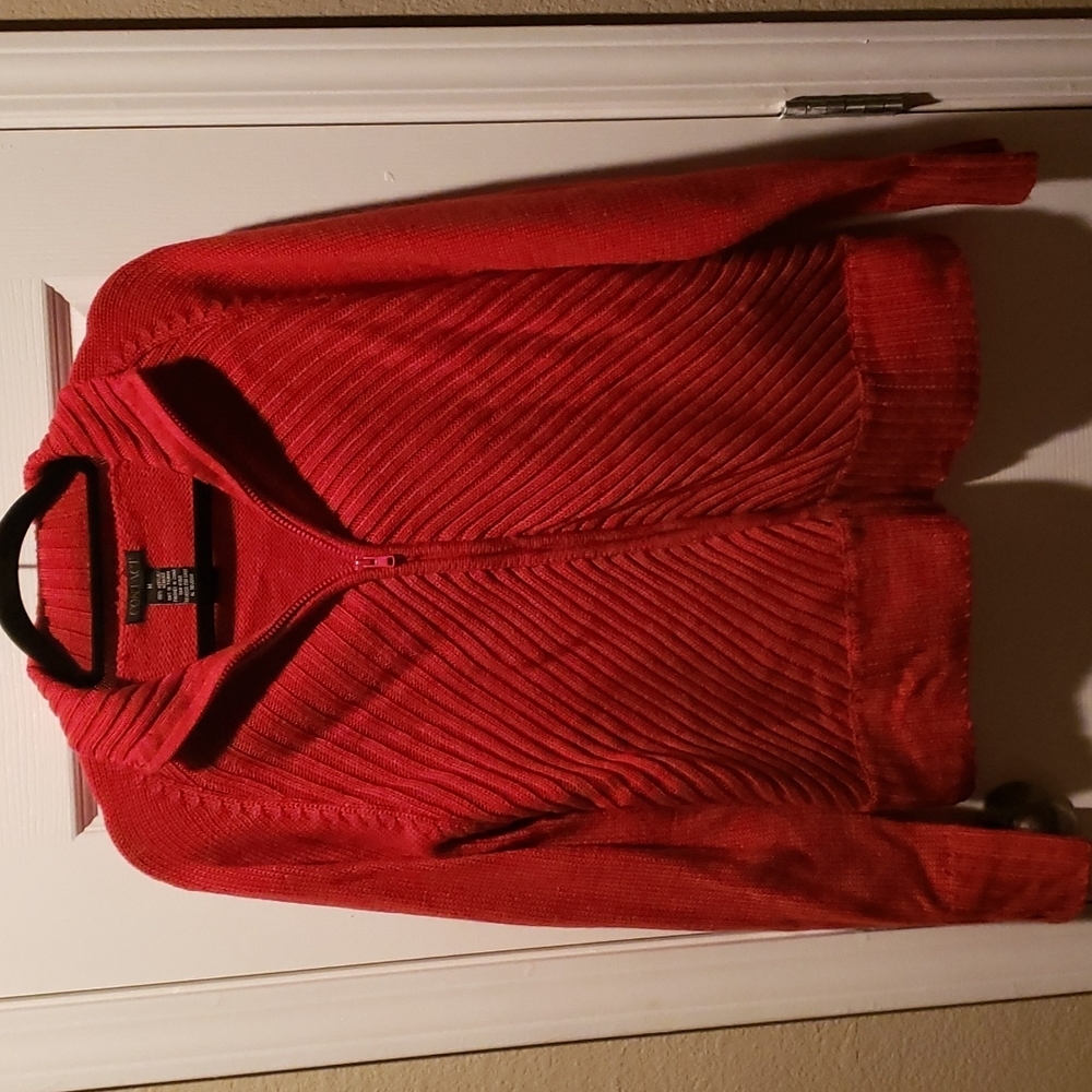Red zip up sweater